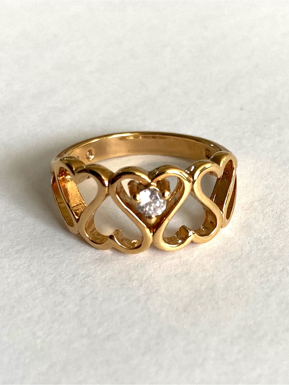 Gold Heart & CZ Stone Ring Size 8 US